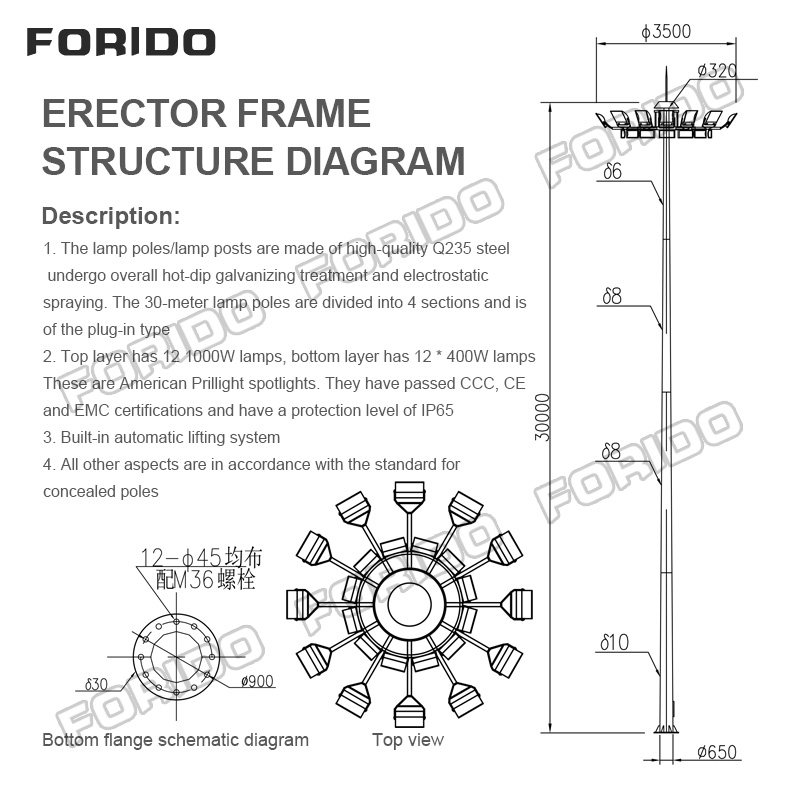 Liftable Flower-shaped Lamp Panel High Pole Light