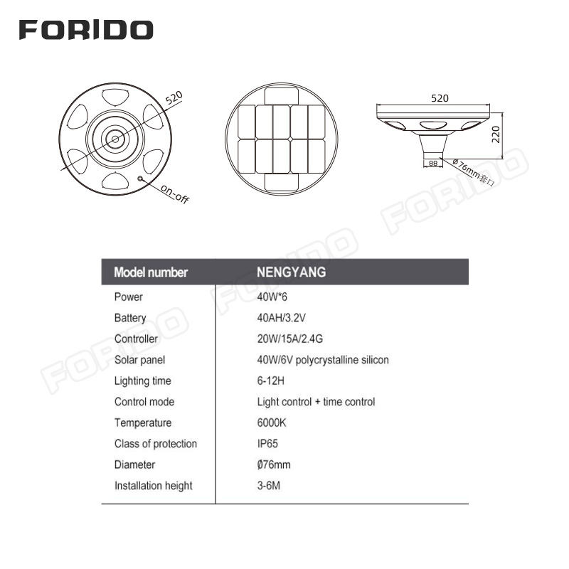 Solar landscape lighting fixtures with 60W - 120W LED lamp heads