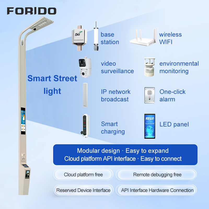 Streamlined Single-arm Smart Street Light with Integrated Display And Surveillance System