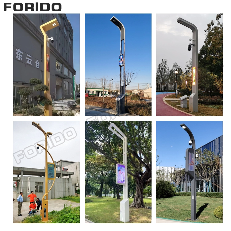 Streamlined Single-arm Smart Street Light with Integrated Display And Surveillance System
