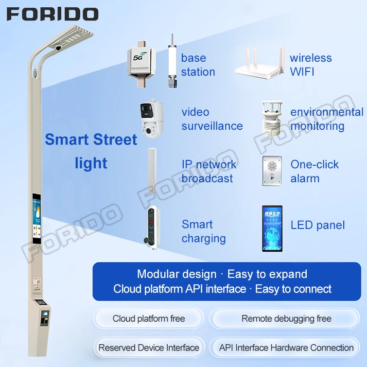 Streamlined Single-arm Smart Street Light with Integrated Display And Surveillance System