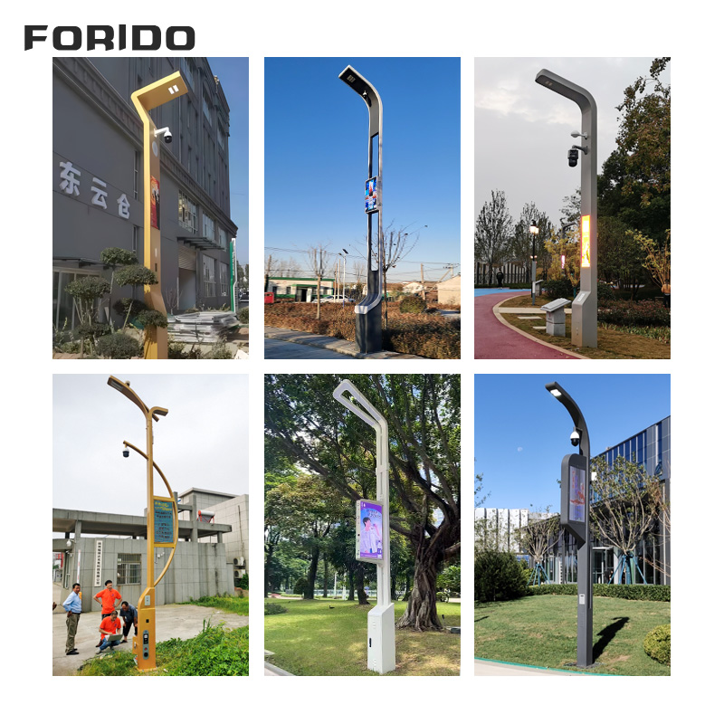 Streamlined Single-arm Smart Street Light with Integrated Display And Surveillance System